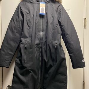 Eddie Bauer Black Down Parka with Fur Trim